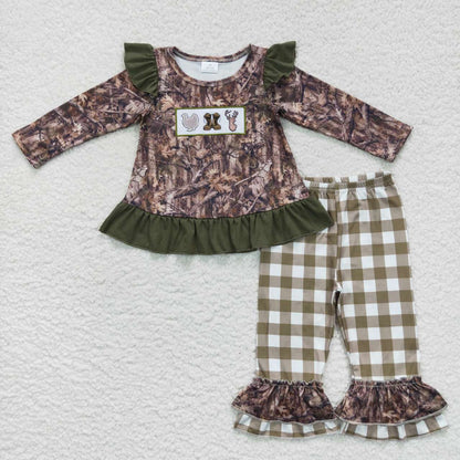 Baby Boy Girl Embroidery turkey Boots Camo Sibling Romper Set Hunting Clothes