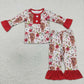 Sibling Baby Girls Long Sleeves  Flower Cow Ruffle Dress Pajamas Set RTS