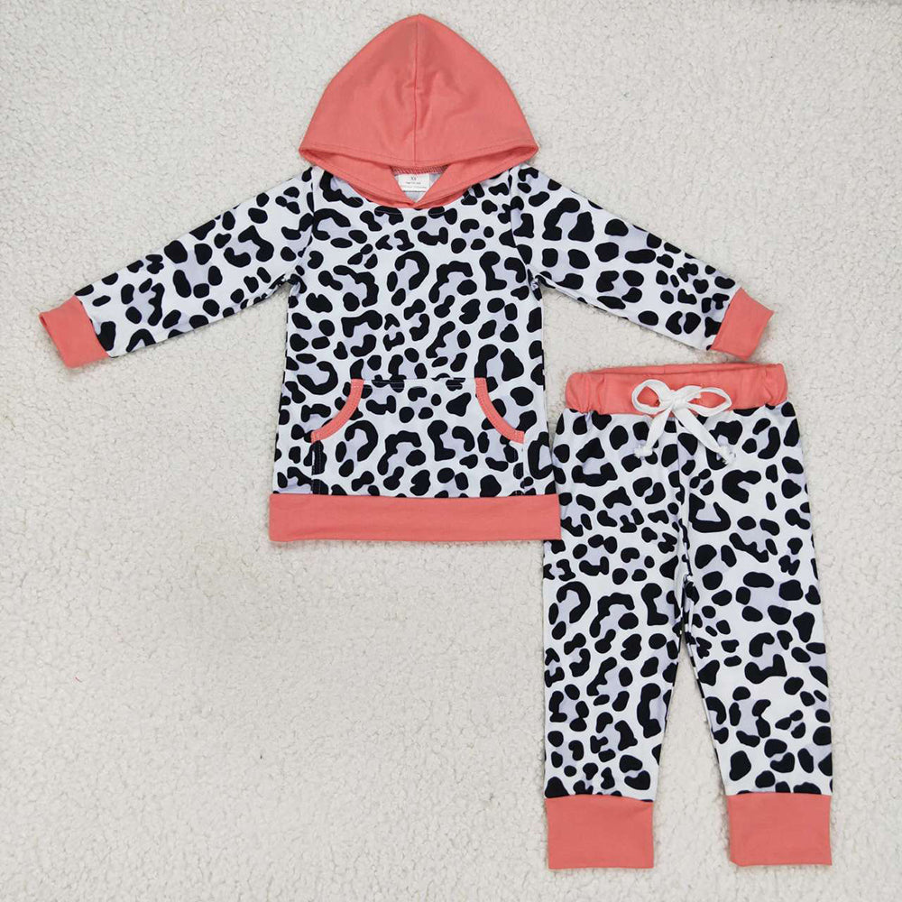 Baby Girl Long Sleeves Hoodie Shirt Flower Plaid Leopard Pants Sibling Clothes Set RTS