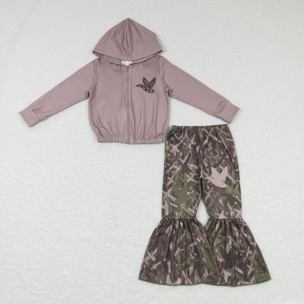 Baby Girl Long Sleeves Hunting Duck Hoodie Tops Camo Bell Pants Sibling Clothes Set