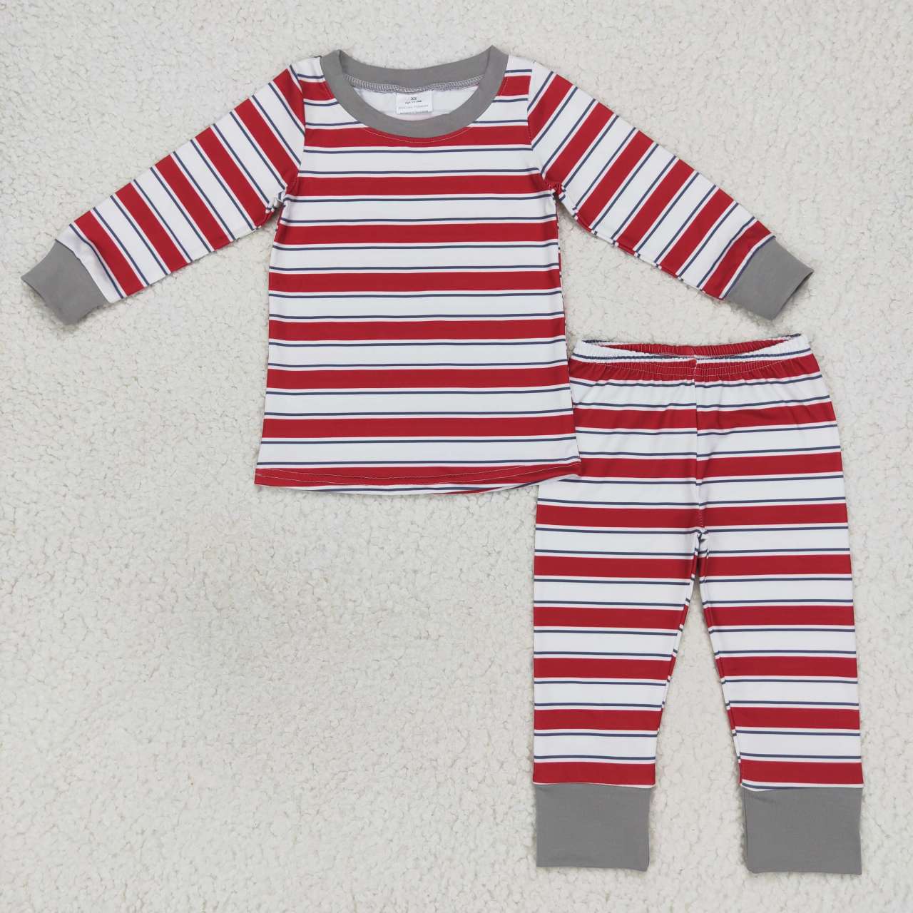 Sibling Boys Girls Kids Long Sleeves Grey Red Stripes Christmas Zipper Romper Outfit Pajamas RTSs