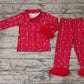 Baby Girl Christmas Fur Long Sleeves Buttons Shirt Pants Pajamas Plaid Stars Red Set