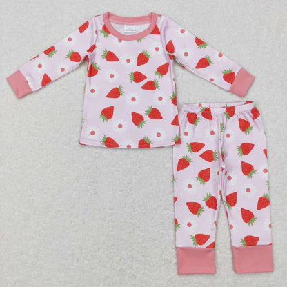 Sibling Baby Girls Long Sleeves Flower Strawberry Zipper Romper Pajamas Set Clothes RTS