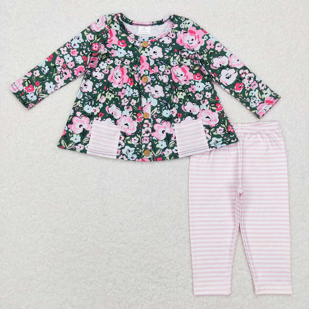 Baby Girl Toddler Long Sleeves Flower Pockets Tunic Pants Sibling Fall Set Clothes RTS