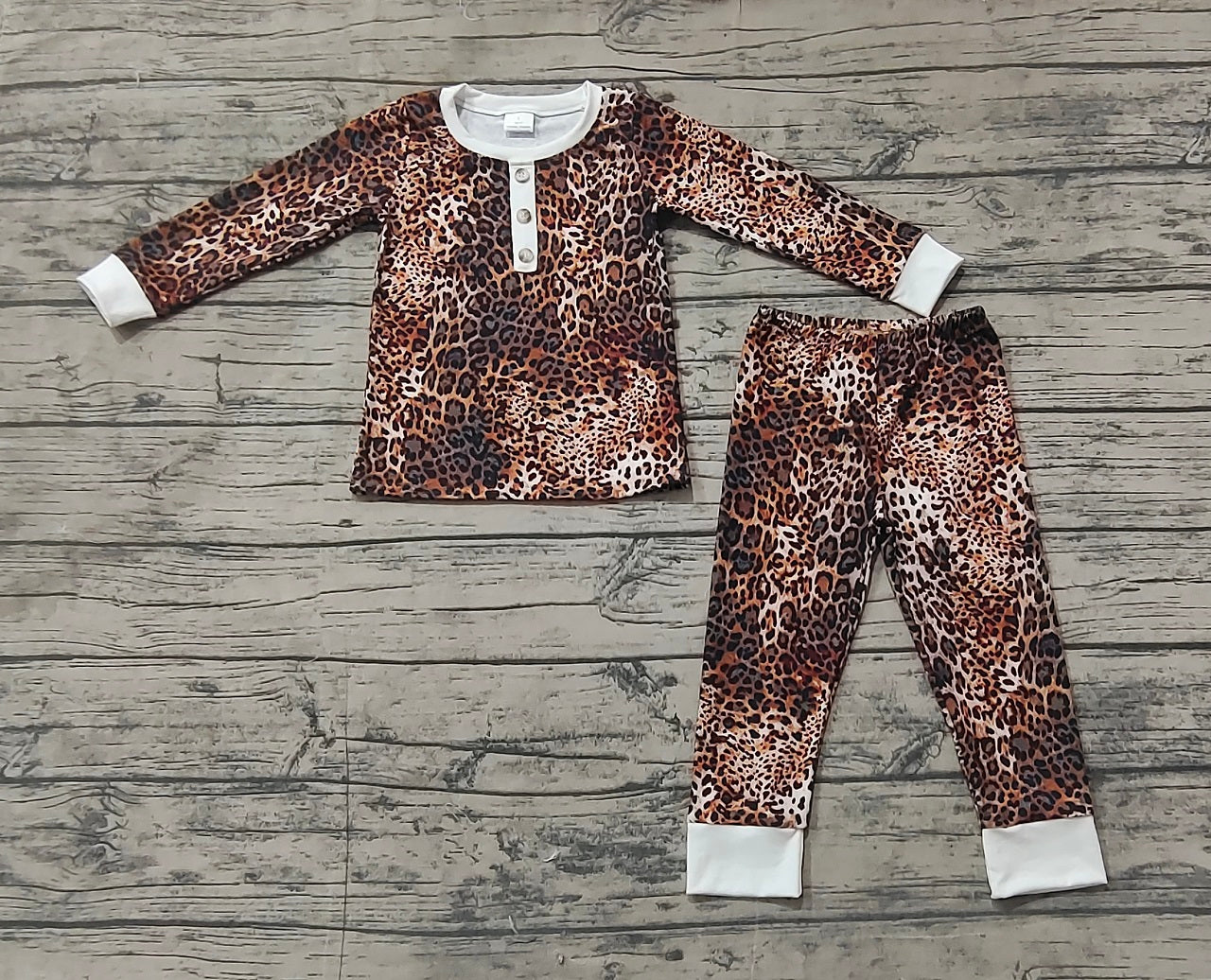 Baby Girl Long Sleeves Leopard Shirt Pants Pajamas Clothes Set