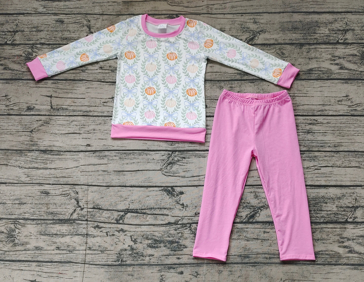 Baby Girl Long Sleeves Pumpkin Bows Shirt Pink Pants Set