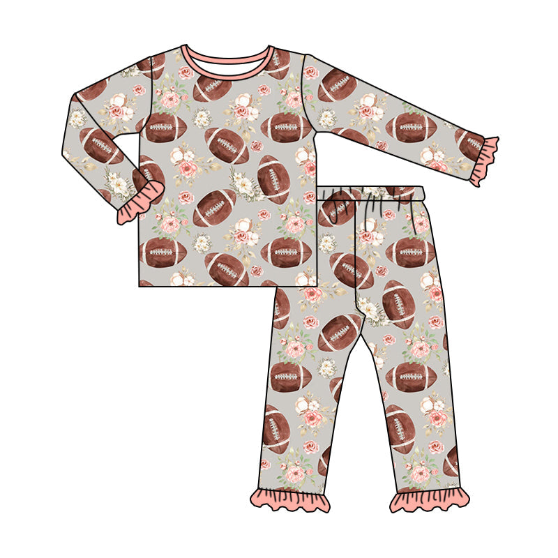 Pre-order Baby Girls Football Flowers Shirt Tops Pants Pajamas Clothes Set