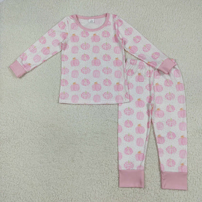 Baby Boy Girl Long Sleeves Pumpkins Shirt Pants Sibling Bamboo Pajamas Fall Set Clothes RTS