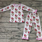 Baby Girl Long Sleeve Face Shirt Pants Bamboo Pajamas Pink Set