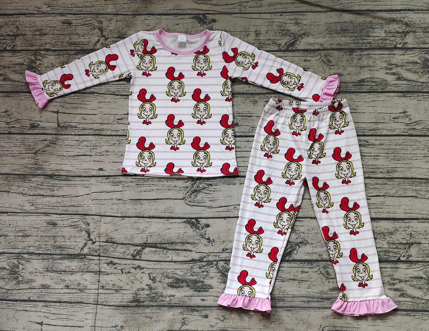 Baby Girl Long Sleeve Face Shirt Pants Bamboo Pajamas Pink Set