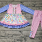 Baby Girl  Long Sleeves Flower Tunic Pink Dots Ruffle Pants Set