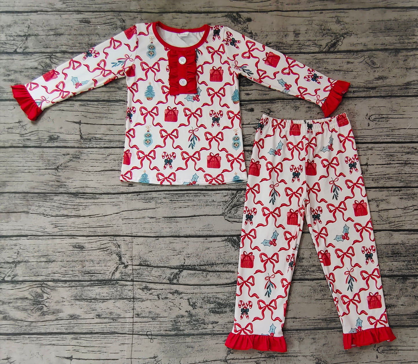 Baby Girl Christmas Candy Cane Shirt Pants Pajamas Outfit Clothes Bamboo Set