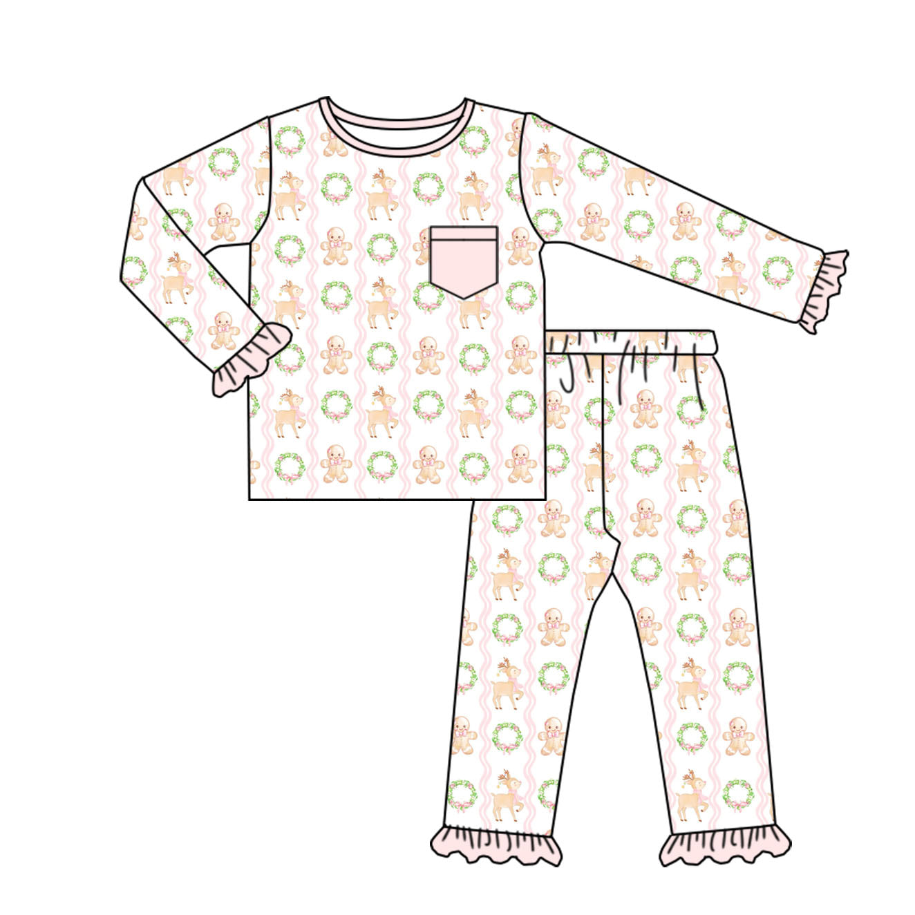 Pre-order Baby Girls Christmas Gingerbread Top Pants Pajamas Outfits Clothes Set