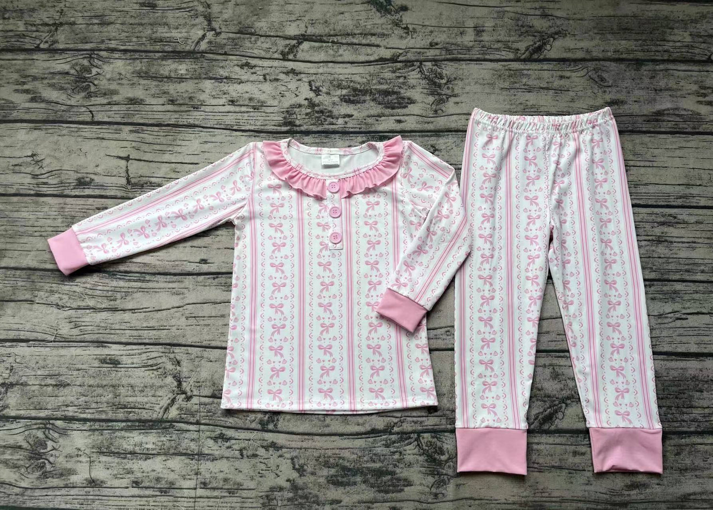 Baby Girl Long Sleeves Pink Bows Shirt Pants Pajamas Set