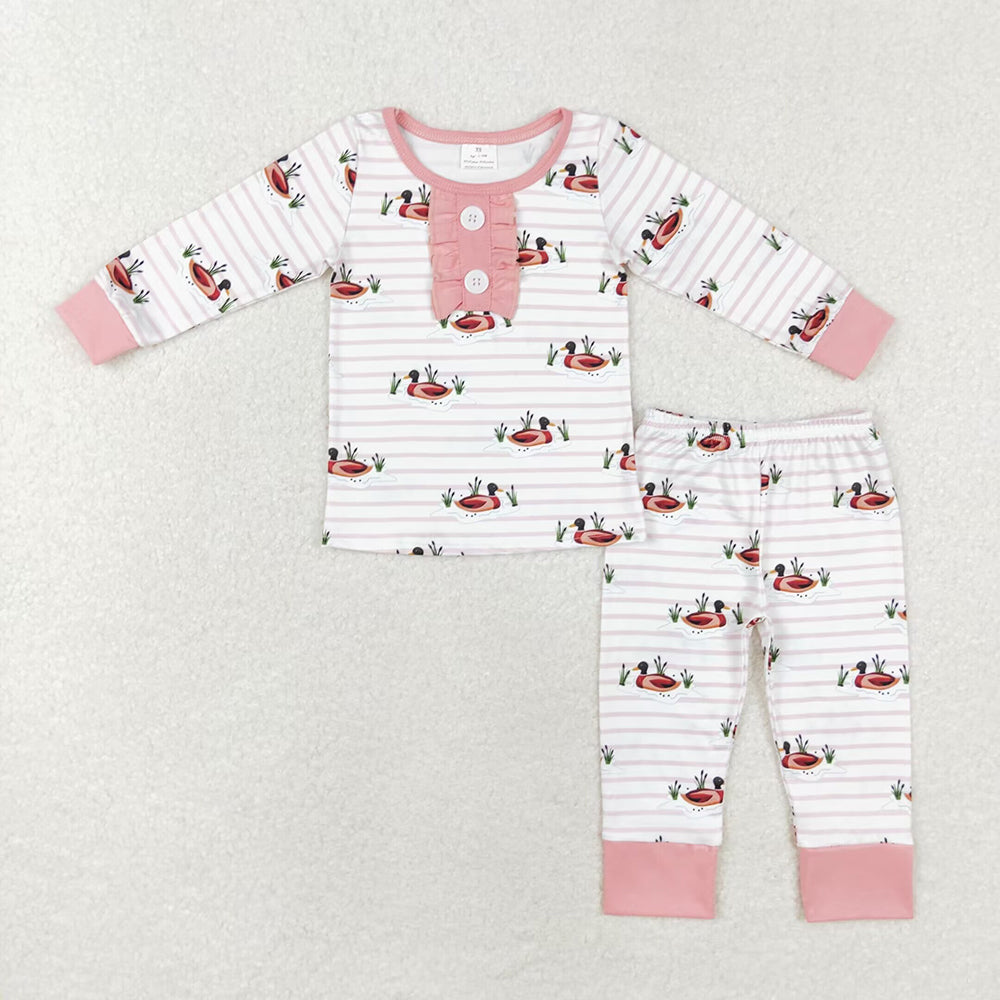 Baby Boy Girl Ducks Stripes Sibling Pajamas Set