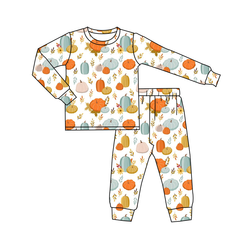 Pre-order Baby Kids Pumpkin Leaves Shirt Pants Pajamas Clothes Set