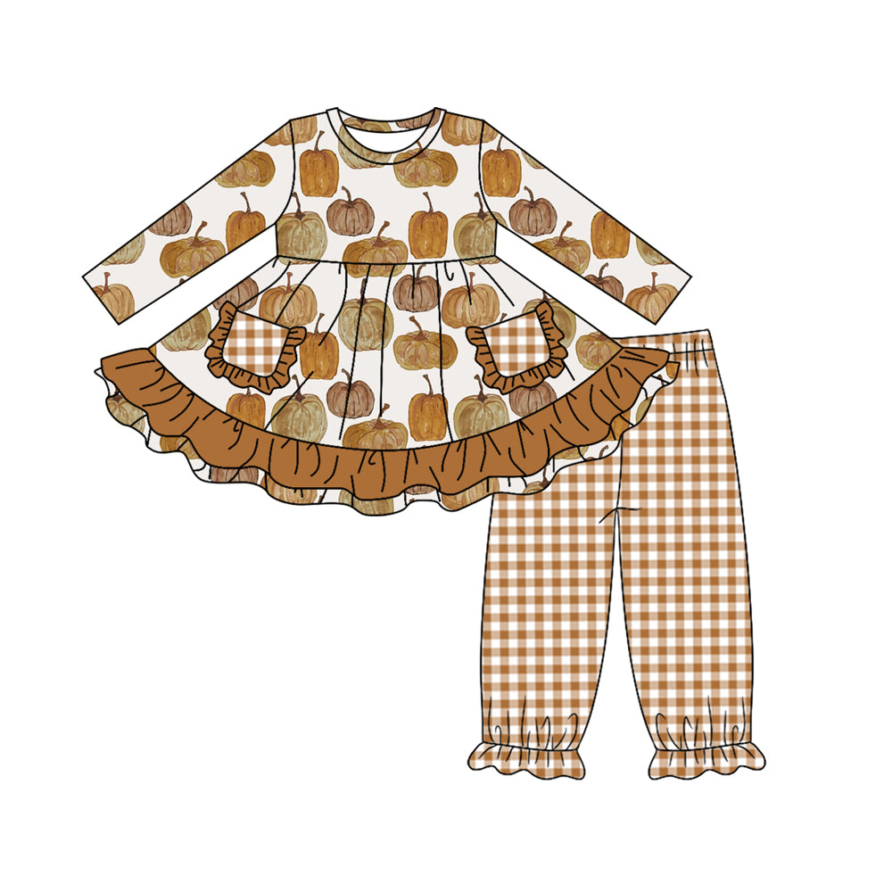 Pre-order Baby Girls Fall Pumpkin Pockets Tunic Elastic Pants Clothes Sets