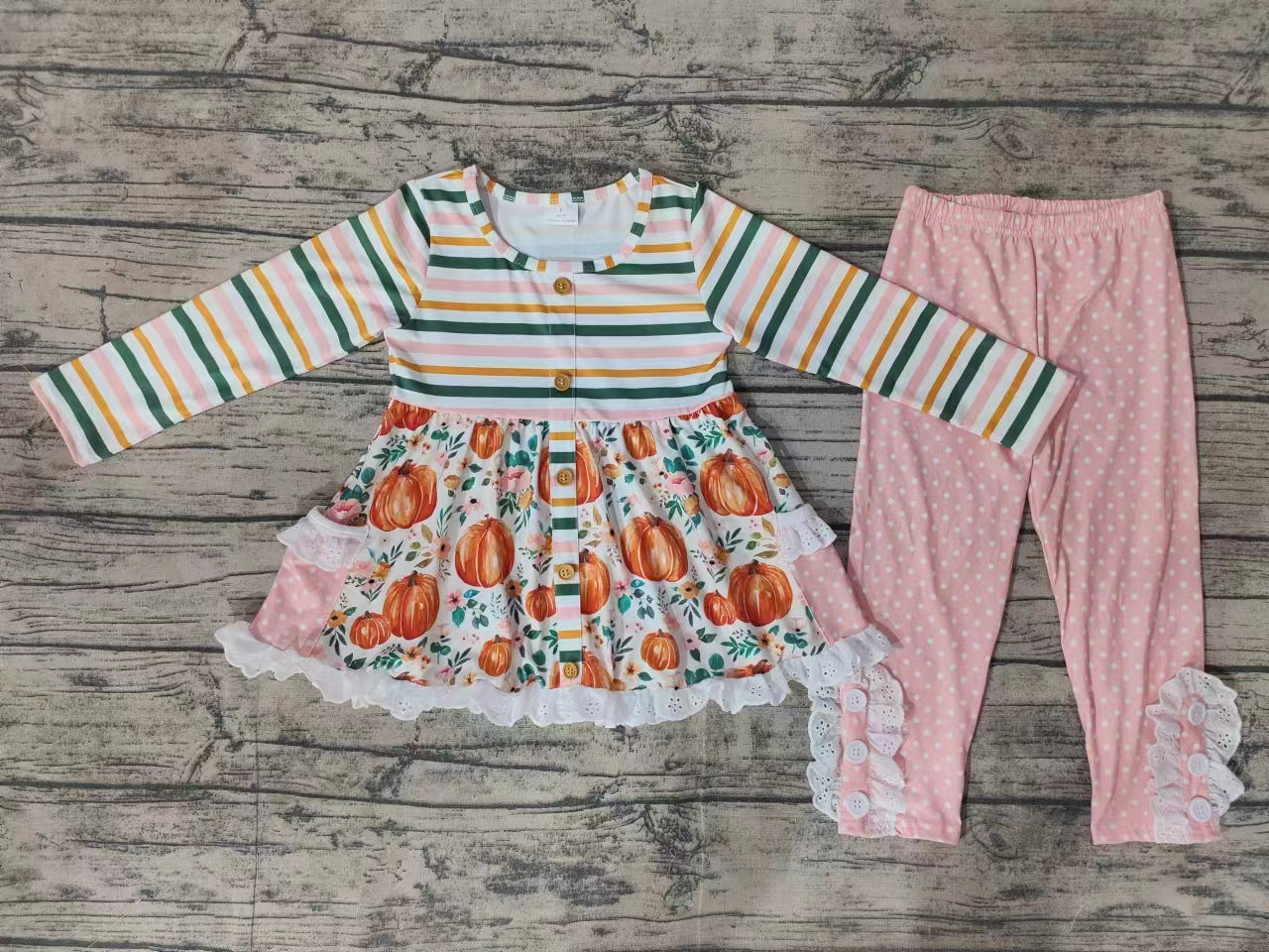 Baby Girl Fall Pumpkin Stripes Pocket Tunic Pants Thanksgiving Set