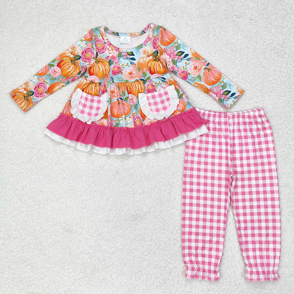 Baby Girl Pumpkin Flower Sibling Romper Dress Set