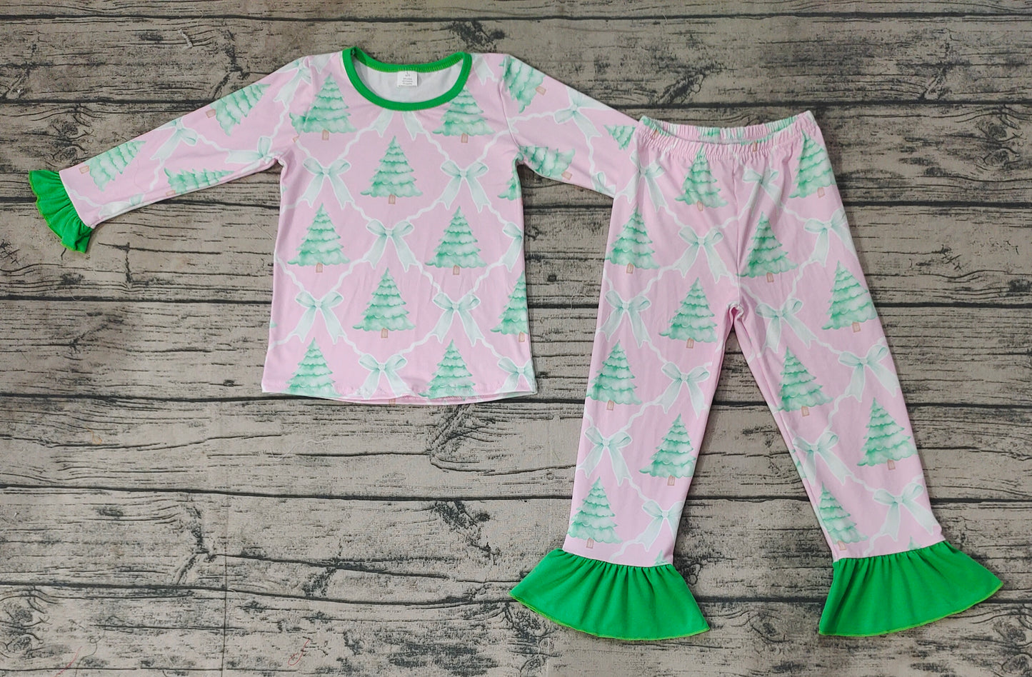 Baby Girl Christmas Pink Tree Shirt Pants Pajamas Bamboo Set