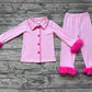 Baby Girl Long Sleeves Pink Cotton Buttons Shirt Pants Pajamas Set