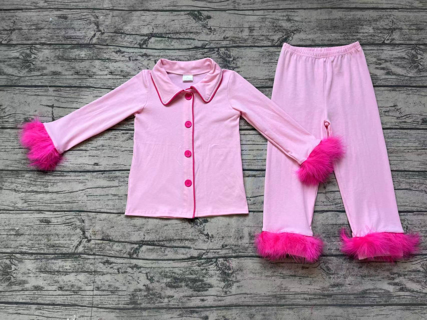 Baby Girl Long Sleeves Pink Cotton Buttons Shirt Pants Pajamas Set