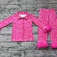 Baby Girl Dark Pink Leopard Buttons Top Pants Pajamas Set