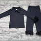 Baby Girl Fur Long Sleeves Black Cotton Buttons Shirt Pants Pajamas Set