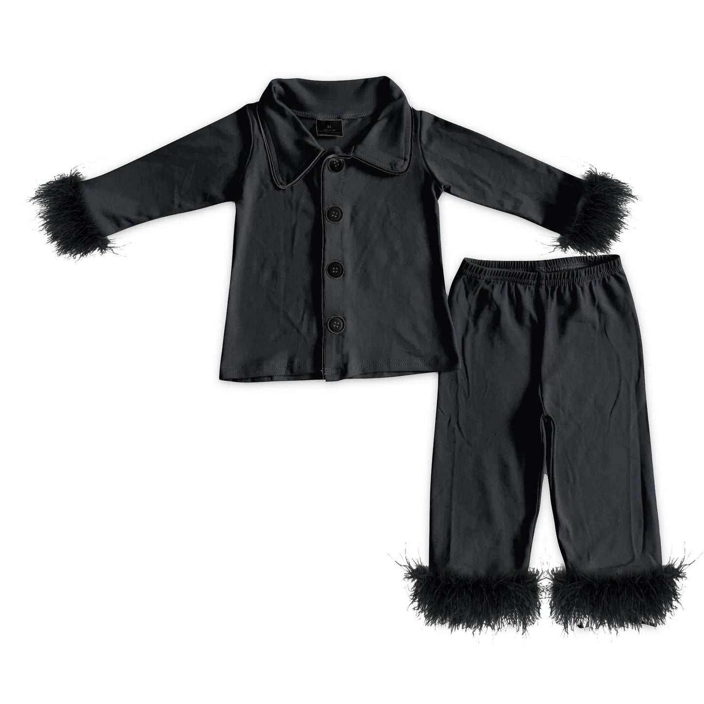 Adult Women Black Cotton Button Up Top Pants Pajamas