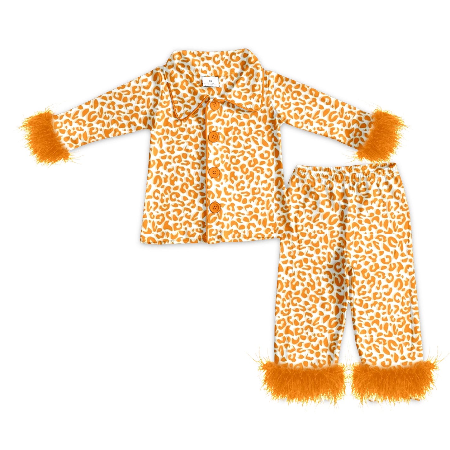 Pre-order Adult Women Girls Halloween Orange Leopard Buttons Top Pants Pajamas