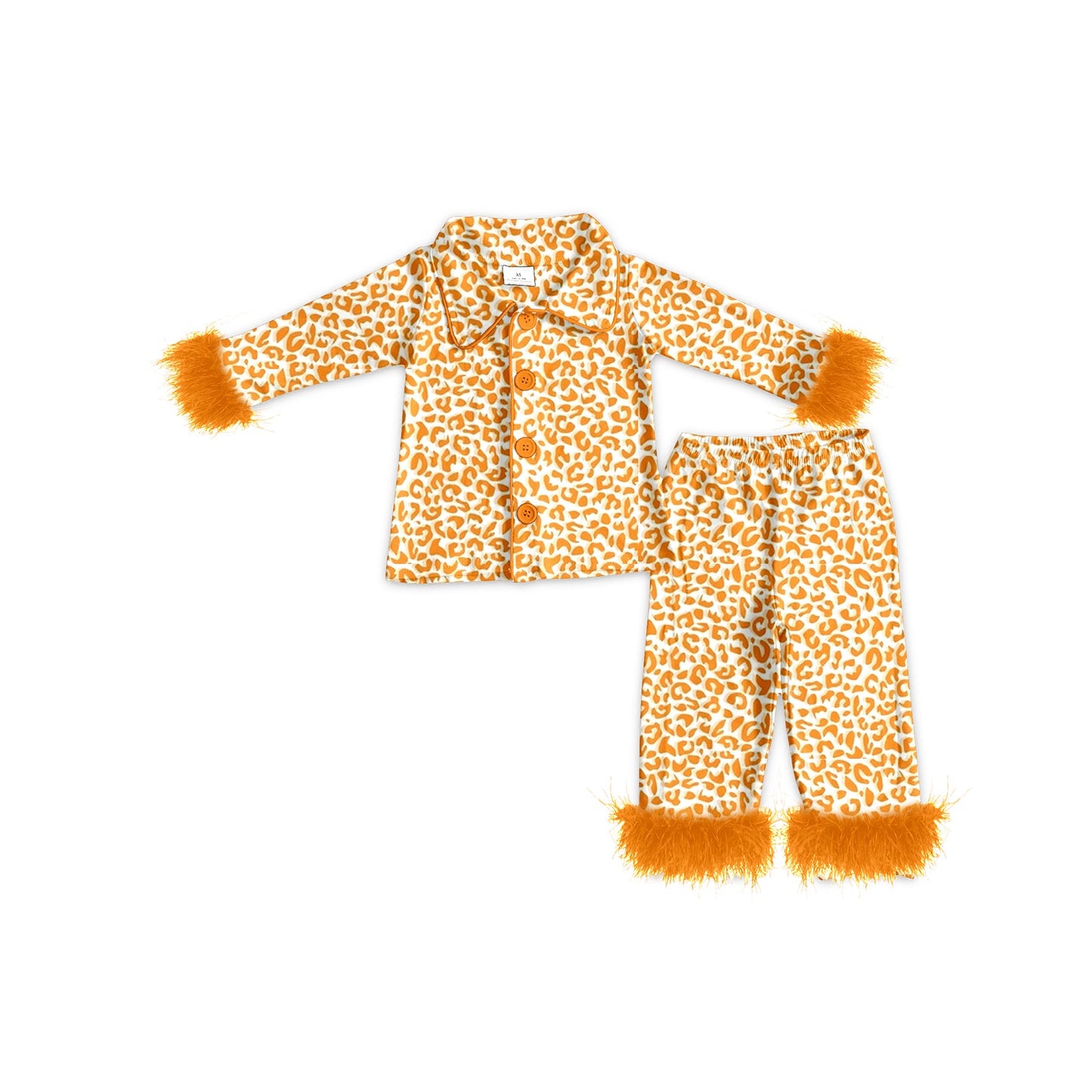 Pre-order Baby Girls Halloween Orange Leopard Buttons Top Pants Pajamas Clothes Set