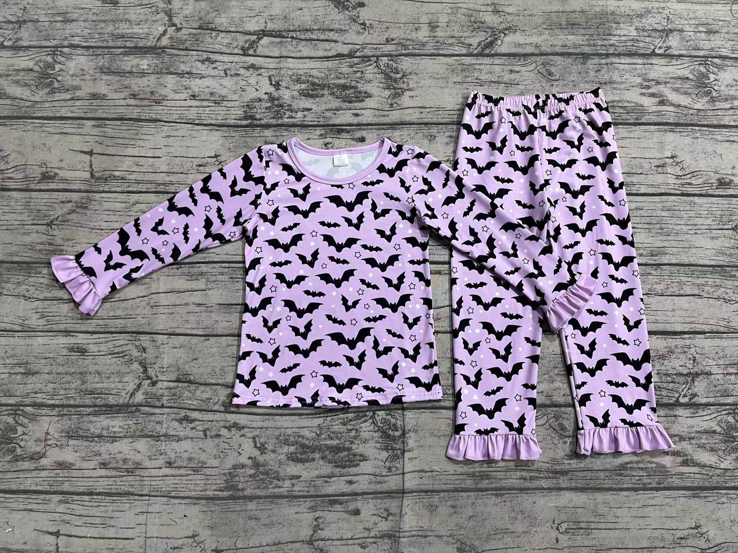 Baby Girl Bats Shirt Pants Bamboo Pajamas Halloween Purple Set