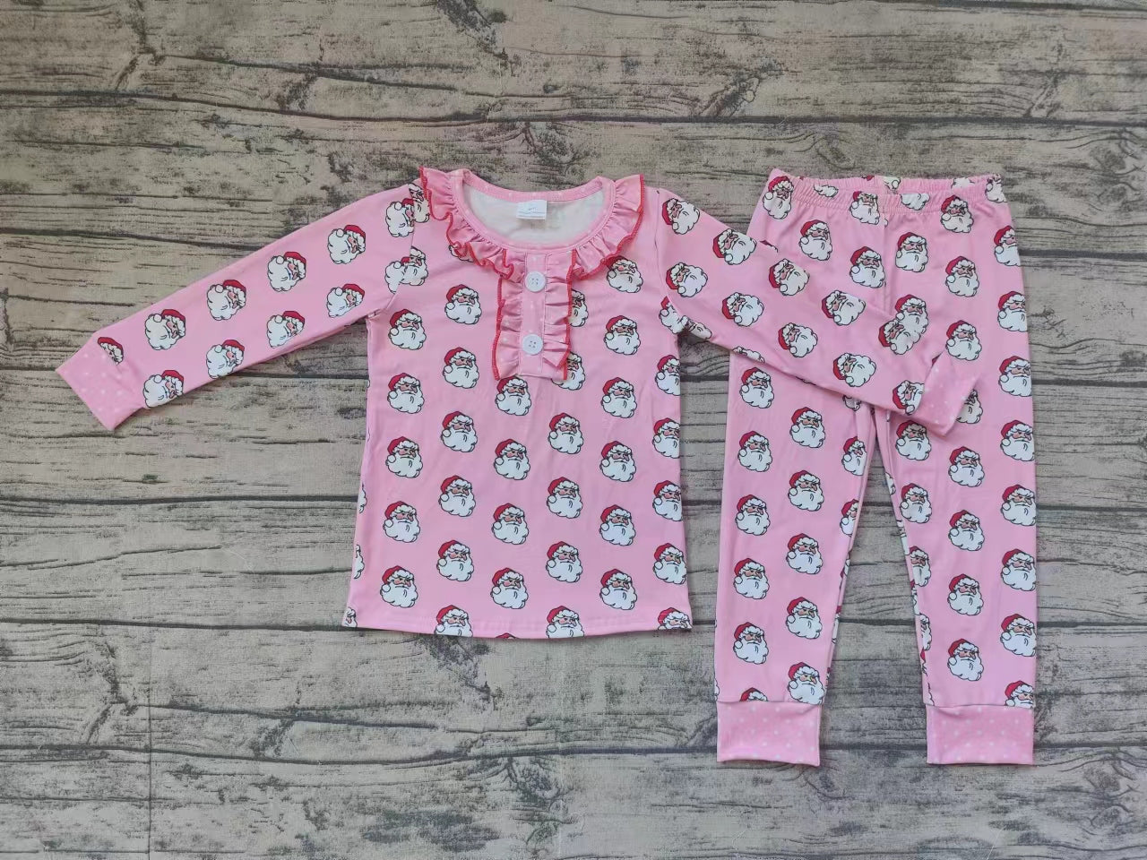 Baby Girl Christmas Santa Shirt Pants Pajamas Bamboo Pink Set