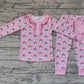 Baby Girl Christmas Santa Shirt Pants Pajamas Bamboo Pink Set