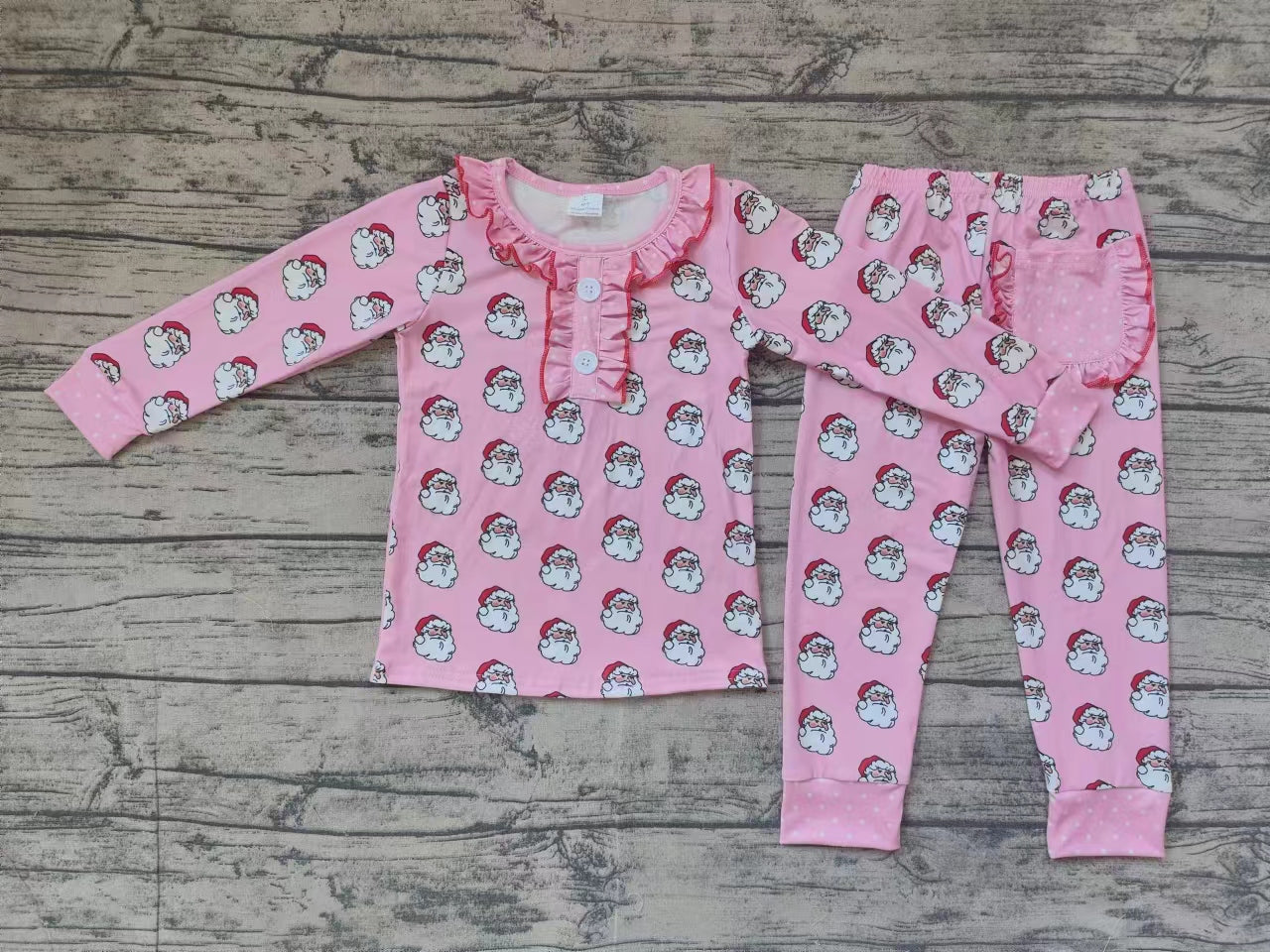 Baby Girl Christmas Santa Shirt Pants Pajamas Bamboo Pink Set