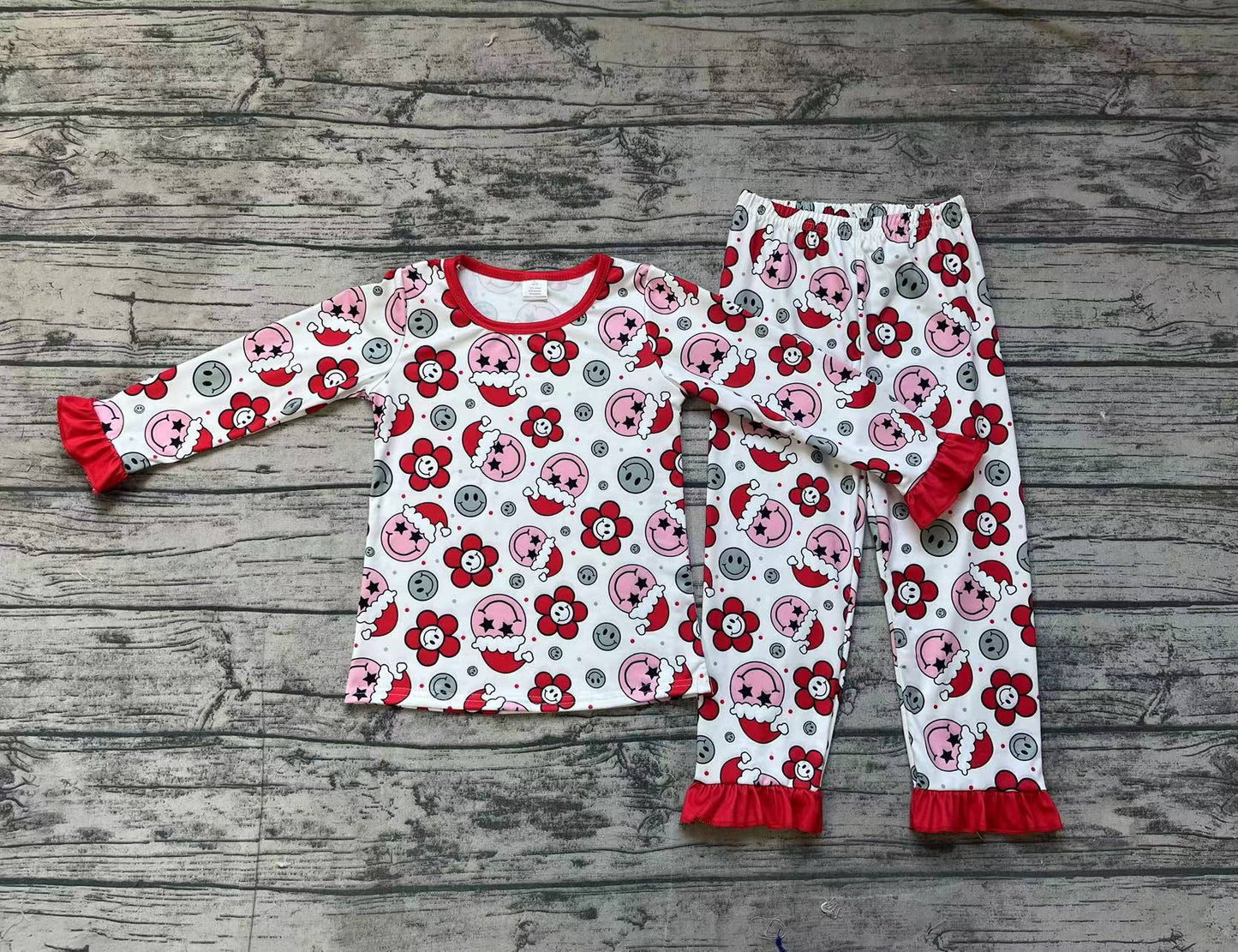 Baby Girl Christmas Flower Smile Shirt Pants Bamboo Pajamas Set