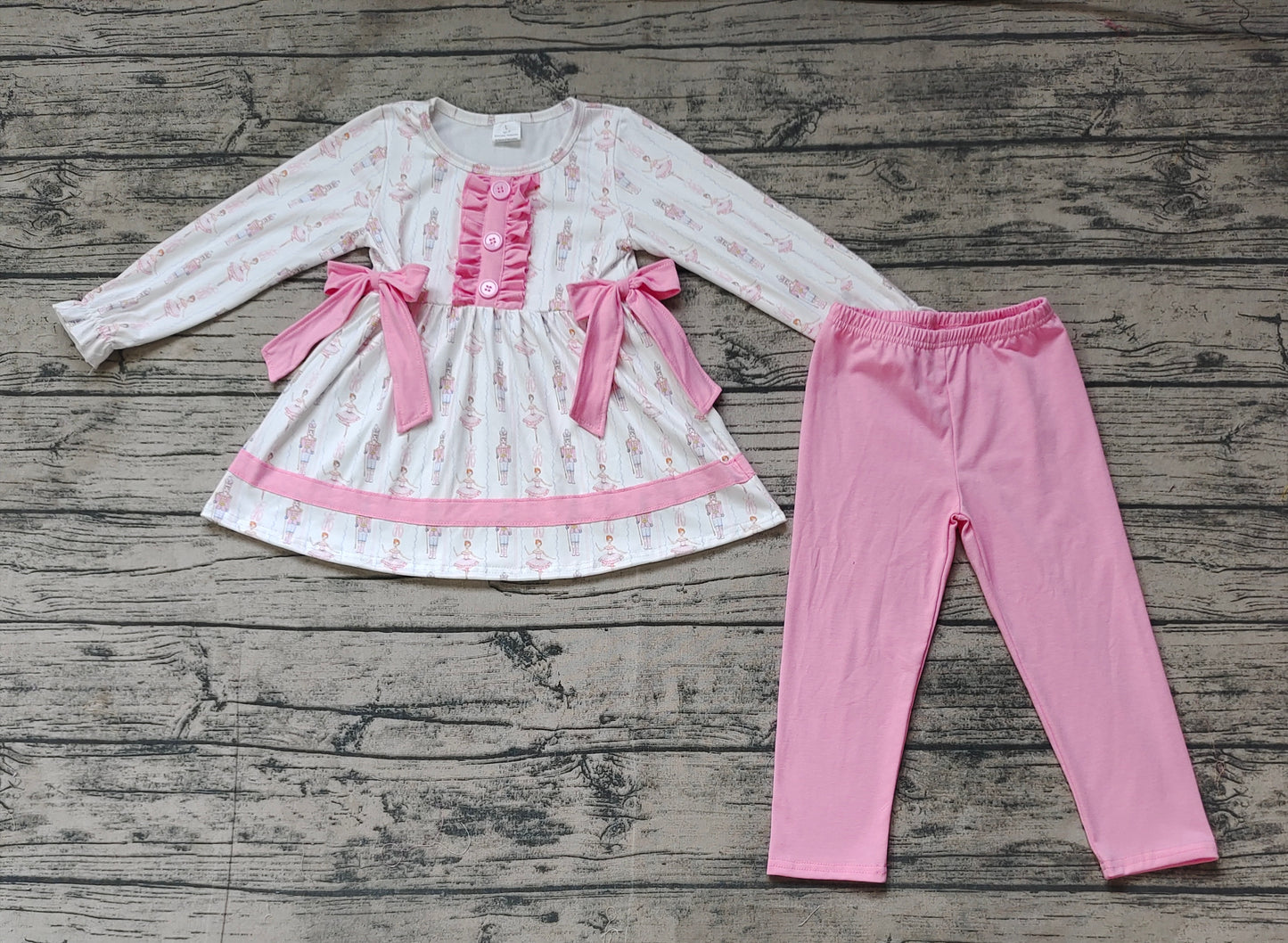 Baby Girl Long Sleeves Bows Tunic Pink Legging Pants Christmas Set