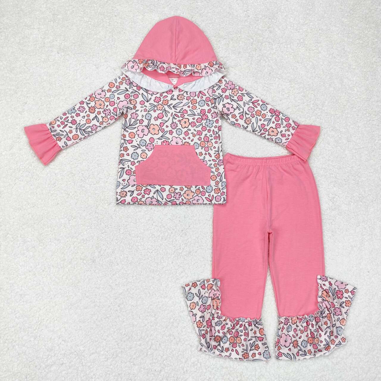 Girls Kids Long Sleeves Hoodie Shirt Ruffle Bell Pants Outfit Sibling Clothes Set RTS