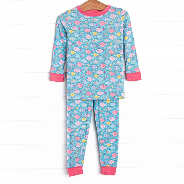 Pre-order Baby Girls Pink Blue Fish Top Pants Pajamas Set