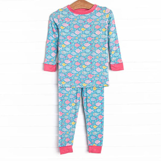 Pre-order Baby Girls Pink Blue Fish Top Pants Pajamas Set