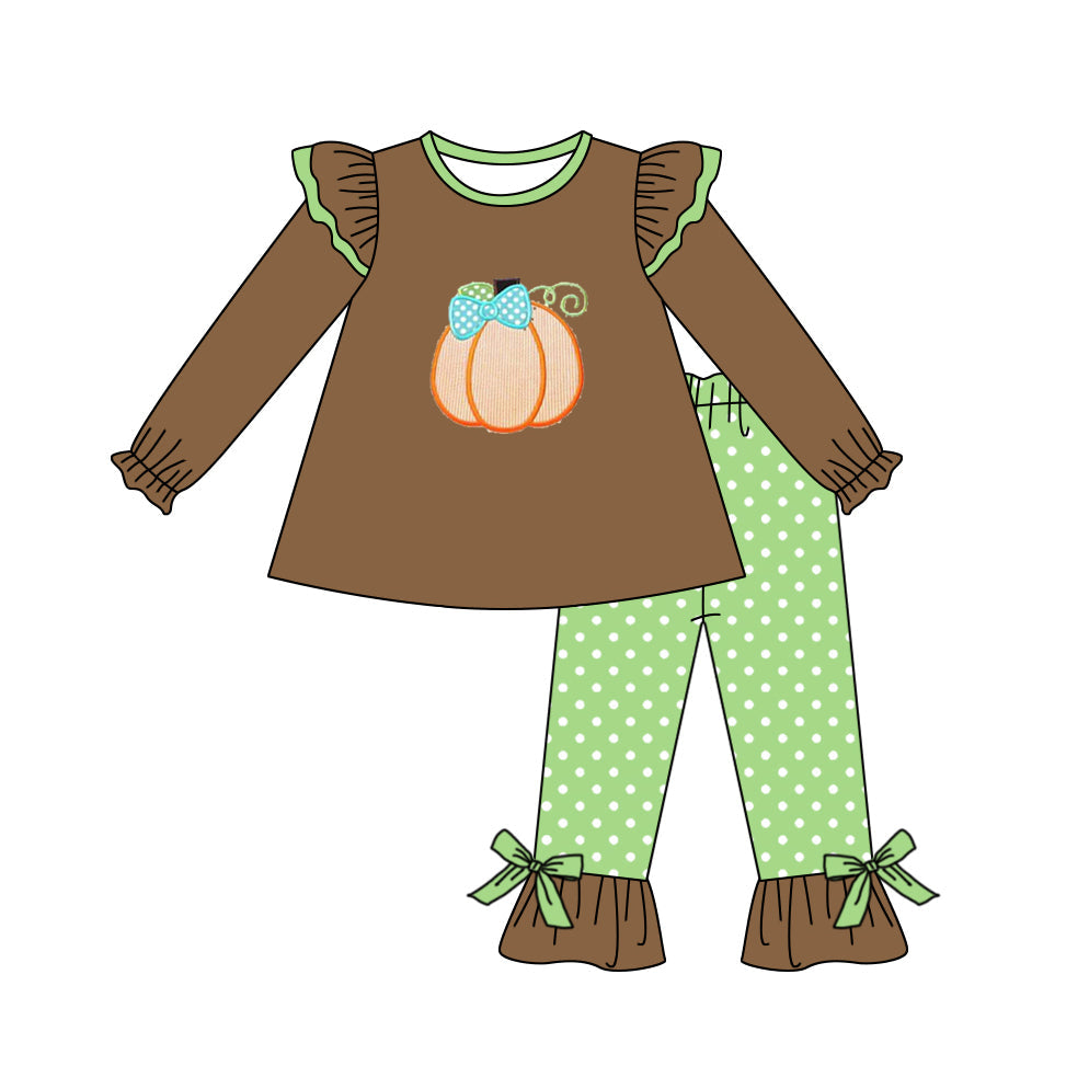 Pre-order Baby Girls Fall Brown Pumpkin Tunic Top Pants Set