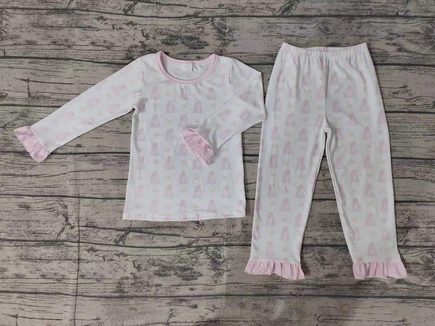 Baby Girl Halloween Ghost Shirt Pants Bamboo Pajamas Pink Set