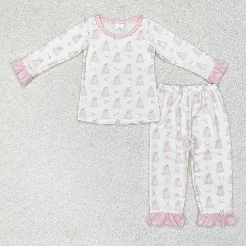 Baby Girl Halloween Ghost Shirt Pants Bamboo Pajamas Pink Set