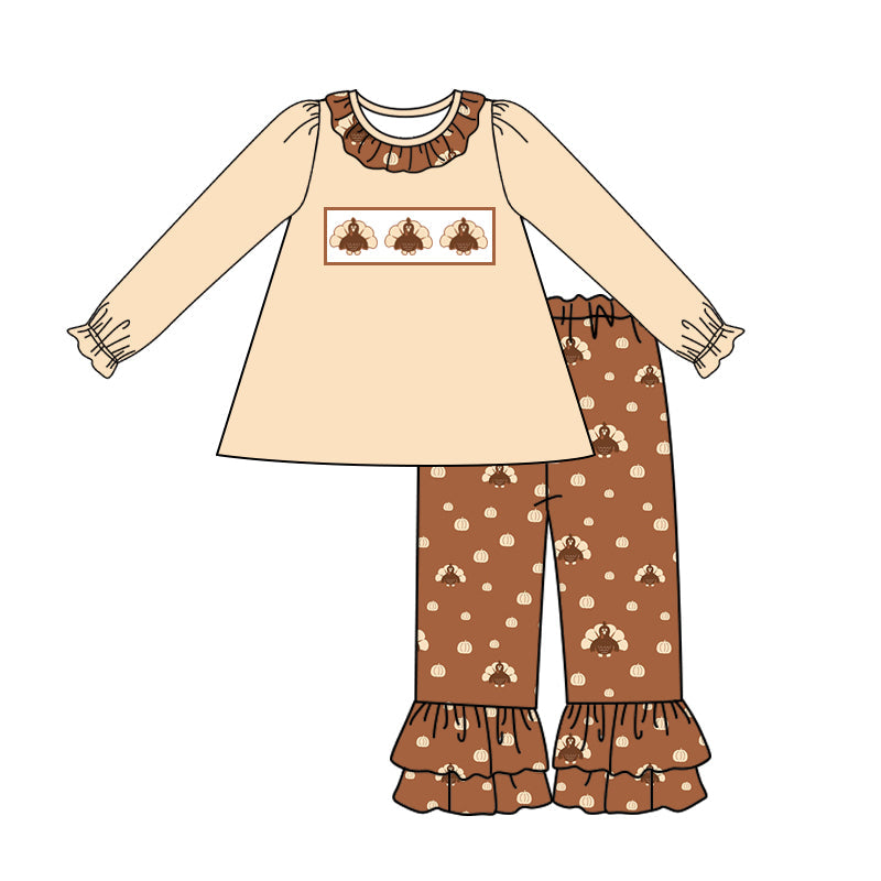 Pre-order Baby Girls Thanksgiving Turkey Tunic Ruffle Pants Set