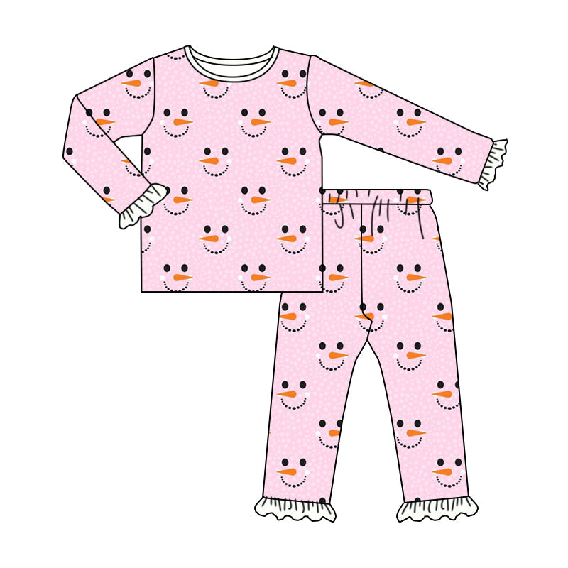 Pre-order Baby Girls Pink Winter Snowman Top Pants Pajamas Set