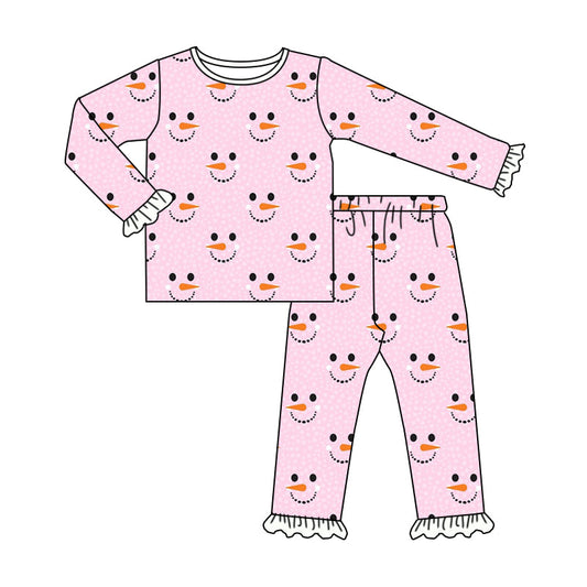 Pre-order Baby Girls Pink Winter Snowman Top Pants Pajamas Set