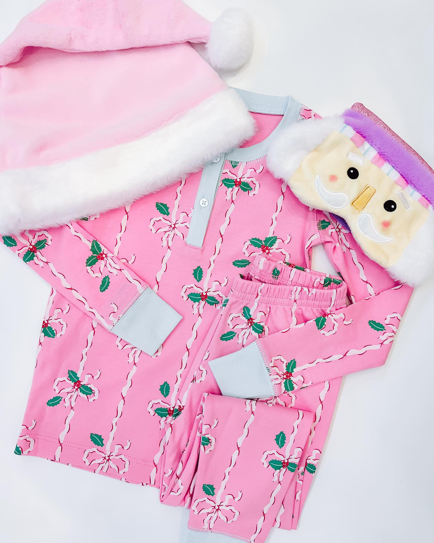 Pre-order Baby Girls Pink Christmas Leaves Bows Top Pants Pajamas Set