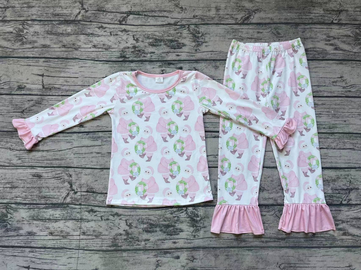 Baby Girl Christmas Pink Santa Shirt Pants Pajamas Bamboo Set