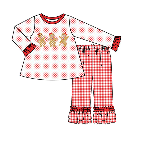 Pre-order Baby Girls Christmas Red Dots Gingerbread Tunic Ruffle Pants