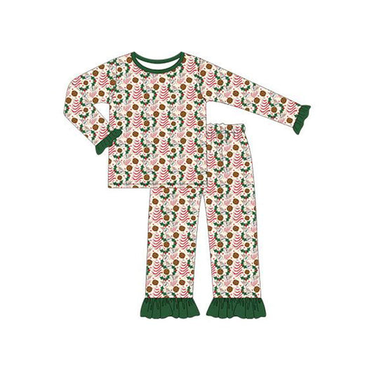 Pre-order Baby Girls Christmas Tree Cake Ruffle Shirts Pants Pajamas